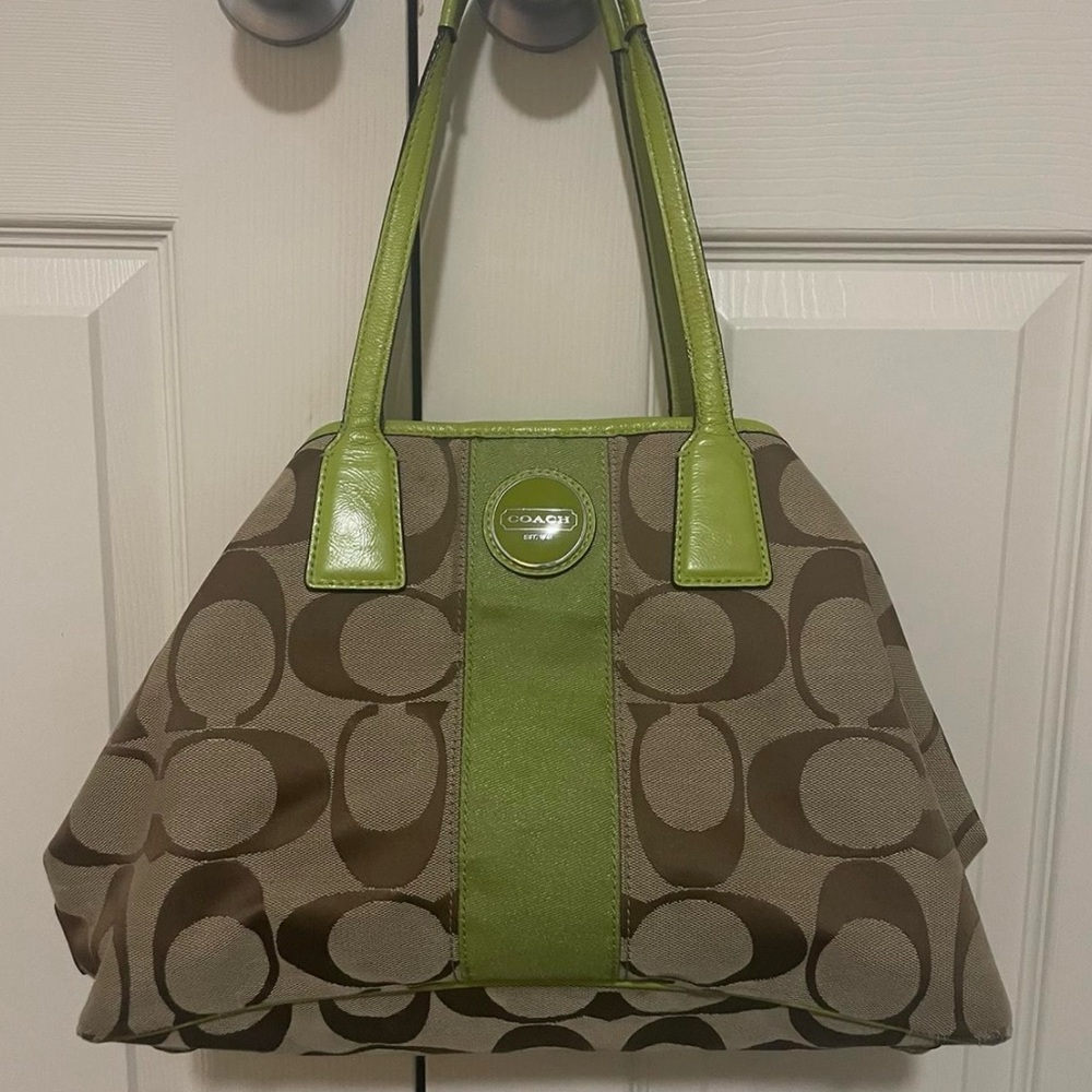 Coach Olive and Brown Signature Shoulder Bag